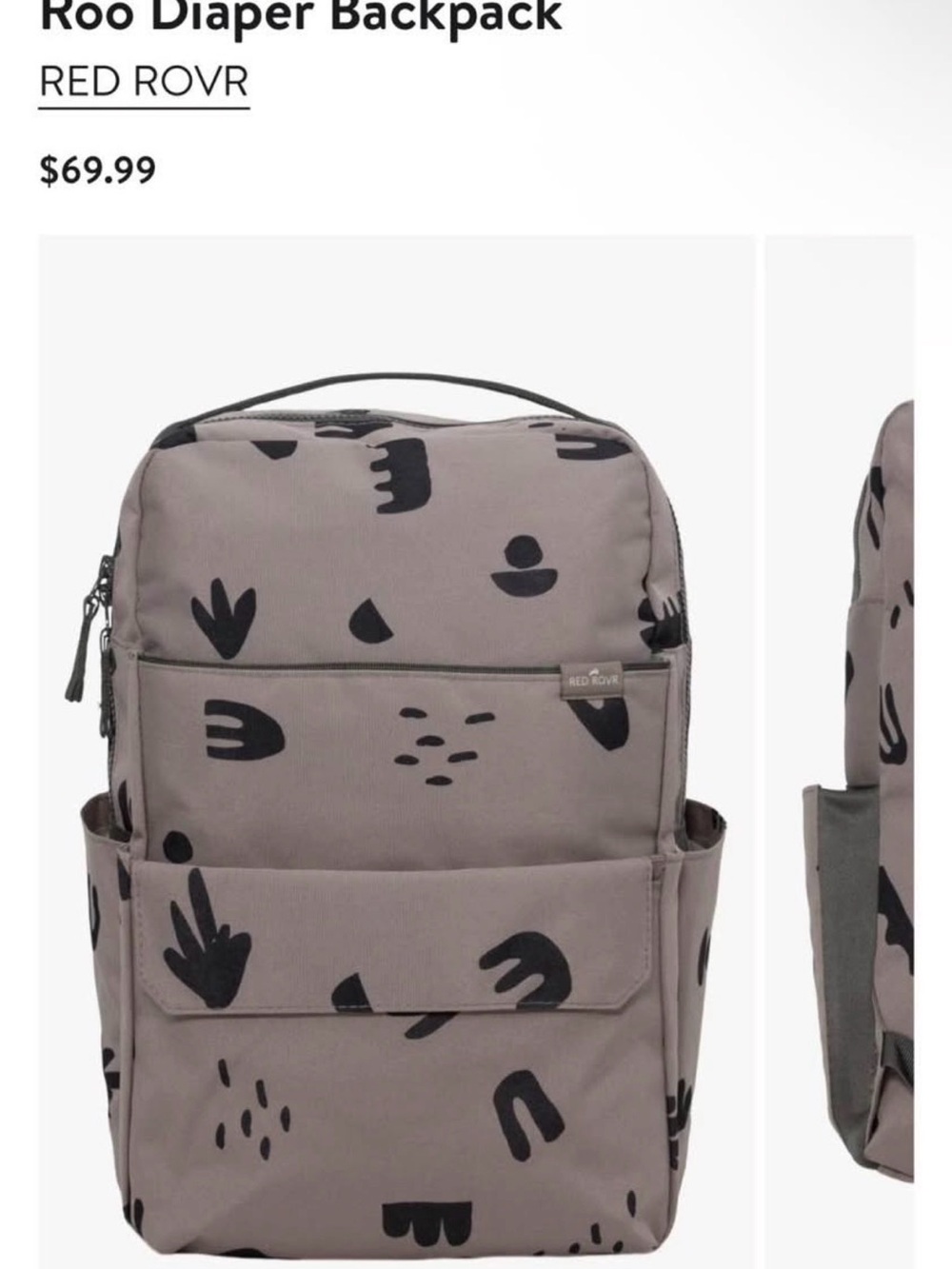 Roo Diaper Backpack in Gray with Black Abstract Print